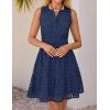 ZESICA Women’s Summer Sleeveless Mini Dress V Neck Hollow Out Eyelet Flowy A Line Beach Vacation Party Short Dresses(Navy)