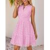 ZESICA Women’s Summer Sleeveless Mini Dress V Neck Hollow Out Eyelet Flowy A Line Beach Vacation Party Short Dresses(Pink)