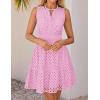 ZESICA Women’s Summer Sleeveless Mini Dress V Neck Hollow Out Eyelet Flowy A Line Beach Vacation Party Short Dresses(Pink)