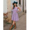 ZESICA Women’s Summer Sleeveless Mini Dress V Neck Hollow Out Eyelet Flowy A Line Beach Vacation Party Short Dresses(Purple)