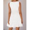 ZESICA Women’s Summer Sleeveless Mini Dress V Neck Hollow Out Eyelet Flowy A Line Beach Vacation Party Short Dresses(White)