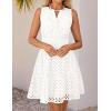 ZESICA Women’s Summer Sleeveless Mini Dress V Neck Hollow Out Eyelet Flowy A Line Beach Vacation Party Short Dresses(White)
