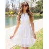 ZESICA Women’s Summer Sleeveless Mini Dress V Neck Hollow Out Eyelet Flowy A Line Beach Vacation Party Short Dresses(White)