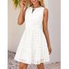 ZESICA Women’s Summer Sleeveless Mini Dress V Neck Hollow Out Eyelet Flowy A Line Beach Vacation Party Short Dresses(White)