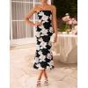ZESICA Women’s Summer Strapless Floral Midi Dress 2026 Bodycon Mesh Tube Wedding Guest Cocktail Party Long Dresses(Black)