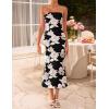 ZESICA Women’s Summer Strapless Floral Midi Dress 2026 Bodycon Mesh Tube Wedding Guest Cocktail Party Long Dresses(Black)