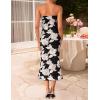 ZESICA Women’s Summer Strapless Floral Midi Dress 2026 Bodycon Mesh Tube Wedding Guest Cocktail Party Long Dresses(Black)