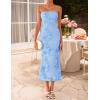 ZESICA Women’s Summer Strapless Floral Midi Dress 2026 Bodycon Mesh Tube Wedding Guest Cocktail Party Long Dresses(Blue)