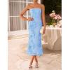ZESICA Women’s Summer Strapless Floral Midi Dress 2026 Bodycon Mesh Tube Wedding Guest Cocktail Party Long Dresses(Blue)
