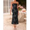 ZESICA Women’s Summer Strapless Floral Midi Dress 2026 Bodycon Mesh Tube Wedding Guest Cocktail Party Long Dresses(Dim)