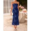 ZESICA Women’s Summer Strapless Floral Midi Dress 2026 Bodycon Mesh Tube Wedding Guest Cocktail Party Long Dresses(Navy)