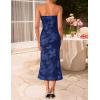 ZESICA Women’s Summer Strapless Floral Midi Dress 2026 Bodycon Mesh Tube Wedding Guest Cocktail Party Long Dresses(Navy)