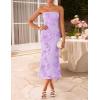 ZESICA Women’s Summer Strapless Floral Midi Dress 2026 Bodycon Mesh Tube Wedding Guest Cocktail Party Long Dresses(Purple)
