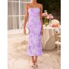 ZESICA Women’s Summer Strapless Floral Midi Dress 2026 Bodycon Mesh Tube Wedding Guest Cocktail Party Long Dresses(Purple)