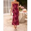 ZESICA Women’s Summer Strapless Floral Midi Dress 2026 Bodycon Mesh Tube Wedding Guest Cocktail Party Long Dresses(Red)