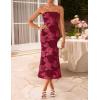 ZESICA Women’s Summer Strapless Floral Midi Dress 2026 Bodycon Mesh Tube Wedding Guest Cocktail Party Long Dresses(Red)