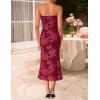 ZESICA Women’s Summer Strapless Floral Midi Dress 2026 Bodycon Mesh Tube Wedding Guest Cocktail Party Long Dresses(Red)