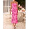ZESICA Women’s Summer Strapless Floral Midi Dress 2026 Bodycon Mesh Tube Wedding Guest Cocktail Party Long Dresses(Rose)
