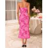 ZESICA Women’s Summer Strapless Floral Midi Dress 2026 Bodycon Mesh Tube Wedding Guest Cocktail Party Long Dresses(Rose)