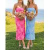 ZESICA Women’s Summer Strapless Floral Midi Dress 2026 Bodycon Mesh Tube Wedding Guest Cocktail Party Long Dresses(Rose)