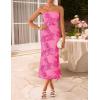 ZESICA Women’s Summer Strapless Floral Midi Dress 2026 Bodycon Mesh Tube Wedding Guest Cocktail Party Long Dresses(Rose)
