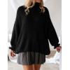 ZESICA Women’s Turtleneck Sweaters Dressy Casual Oversized Long Sleeve Knitted Chunky Pullover Sweater Jumper Tops(Black)