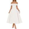 ZESICA Cocktail Dresses for Women’s Elegant Off Shoulder Short Sleeve Swing A Line Wedding Evening Party Midi Dress(White)