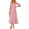 ZESICA Summer Dresses for Women 2026 Elegant Classy Square Neck Short Sleeve Flowy Cocktail Party Midi Dress(Pink)