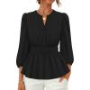 ZESICA Women’s 2026 Fall Babydoll Peplum Tops V Neck Puff 3/4 Length Sleeve Shirts Dressy Casual Blouses(Black)