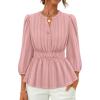 ZESICA Women’s 2026 Fall Babydoll Peplum Tops V Neck Puff 3/4 Length Sleeve Shirts Dressy Casual Blouses(Dustypink)