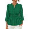 ZESICA Women’s 2026 Fall Babydoll Peplum Tops V Neck Puff 3/4 Length Sleeve Shirts Dressy Casual Blouses(Green)