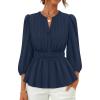 ZESICA Women’s 2026 Fall Babydoll Peplum Tops V Neck Puff 3/4 Length Sleeve Shirts Dressy Casual Blouses(Navy)
