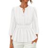 ZESICA Women’s 2026 Fall Babydoll Peplum Tops V Neck Puff 3/4 Length Sleeve Shirts Dressy Casual Blouses(White)