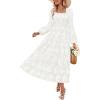 ZESICA Women’s 2026 Spring Floral Midi Dress Long Sleeve Smocked Flowy Long Wedding Guest Vacation Dresses(White)