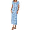 ZESICA Women’s 2026 Summer Floral Bodycon Dress Short Sleeve Ruched Mesh Wedding Guest Cocktail Party Midi Dresses(Blue)