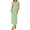 ZESICA Women’s 2026 Summer Floral Bodycon Dress Short Sleeve Ruched Mesh Wedding Guest Cocktail Party Midi Dresses(Green)