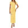 ZESICA Women’s 2026 Summer Floral Bodycon Dress Short Sleeve Ruched Mesh Wedding Guest Cocktail Party Midi Dresses(Lightyellow)