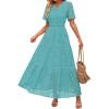 ZESICA Women’s 2026 Summer Short Sleeve Maxi Dress Casual V Neck Hollow Out Eyelet Ruffle Swing A Line Long Dresses(Aqua)