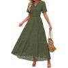 ZESICA Women’s 2026 Summer Short Sleeve Maxi Dress Casual V Neck Hollow Out Eyelet Ruffle Swing A Line Long Dresses(Army Green)