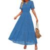 ZESICA Women’s 2026 Summer Short Sleeve Maxi Dress Casual V Neck Hollow Out Eyelet Ruffle Swing A Line Long Dresses(Cobalt)