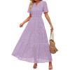 ZESICA Women’s 2026 Summer Short Sleeve Maxi Dress Casual V Neck Hollow Out Eyelet Ruffle Swing A Line Long Dresses(Light Purple)