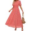 ZESICA Women’s 2026 Summer Short Sleeve Maxi Dress Casual V Neck Hollow Out Eyelet Ruffle Swing A Line Long Dresses(Peach)