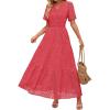 ZESICA Women’s 2026 Summer Short Sleeve Maxi Dress Casual V Neck Hollow Out Eyelet Ruffle Swing A Line Long Dresses(Watermelon)