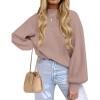 ZESICA Women’s Casual Turtleneck Long Lantern Sleeve Fall 2026 Oversized Ribbed Knit Pullover Sweater Jumper Top(Almond)