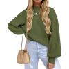 ZESICA Women’s Casual Turtleneck Long Lantern Sleeve Fall 2026 Oversized Ribbed Knit Pullover Sweater Jumper Top(Armygreen)