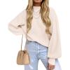 ZESICA Women’s Casual Turtleneck Long Lantern Sleeve Fall 2026 Oversized Ribbed Knit Pullover Sweater Jumper Top(Beige)