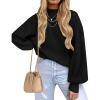 ZESICA Women’s Casual Turtleneck Long Lantern Sleeve Fall 2026 Oversized Ribbed Knit Pullover Sweater Jumper Top(Black)
