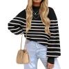 ZESICA Women’s Casual Turtleneck Long Lantern Sleeve Fall 2026 Oversized Ribbed Knit Pullover Sweater Jumper Top(Blackstripe)
