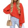 ZESICA Women’s Casual Turtleneck Long Lantern Sleeve Fall 2026 Oversized Ribbed Knit Pullover Sweater Jumper Top(Firered)