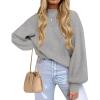 ZESICA Women’s Casual Turtleneck Long Lantern Sleeve Fall 2026 Oversized Ribbed Knit Pullover Sweater Jumper Top(Grey)